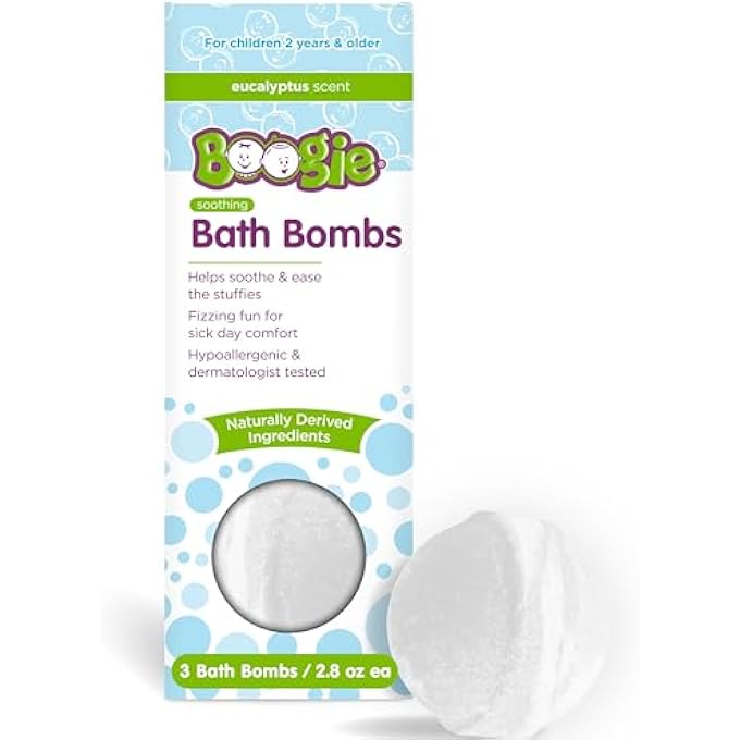 Boogie Kids Bath Bombs by The Makers of Wipes, Fizzies, Calming, Naturally Derived, Made with Aloe and Calming Vapors, Eucalyptus, 2.8 oz, 3 Bath Bombs, Pack of 1 - Image 1